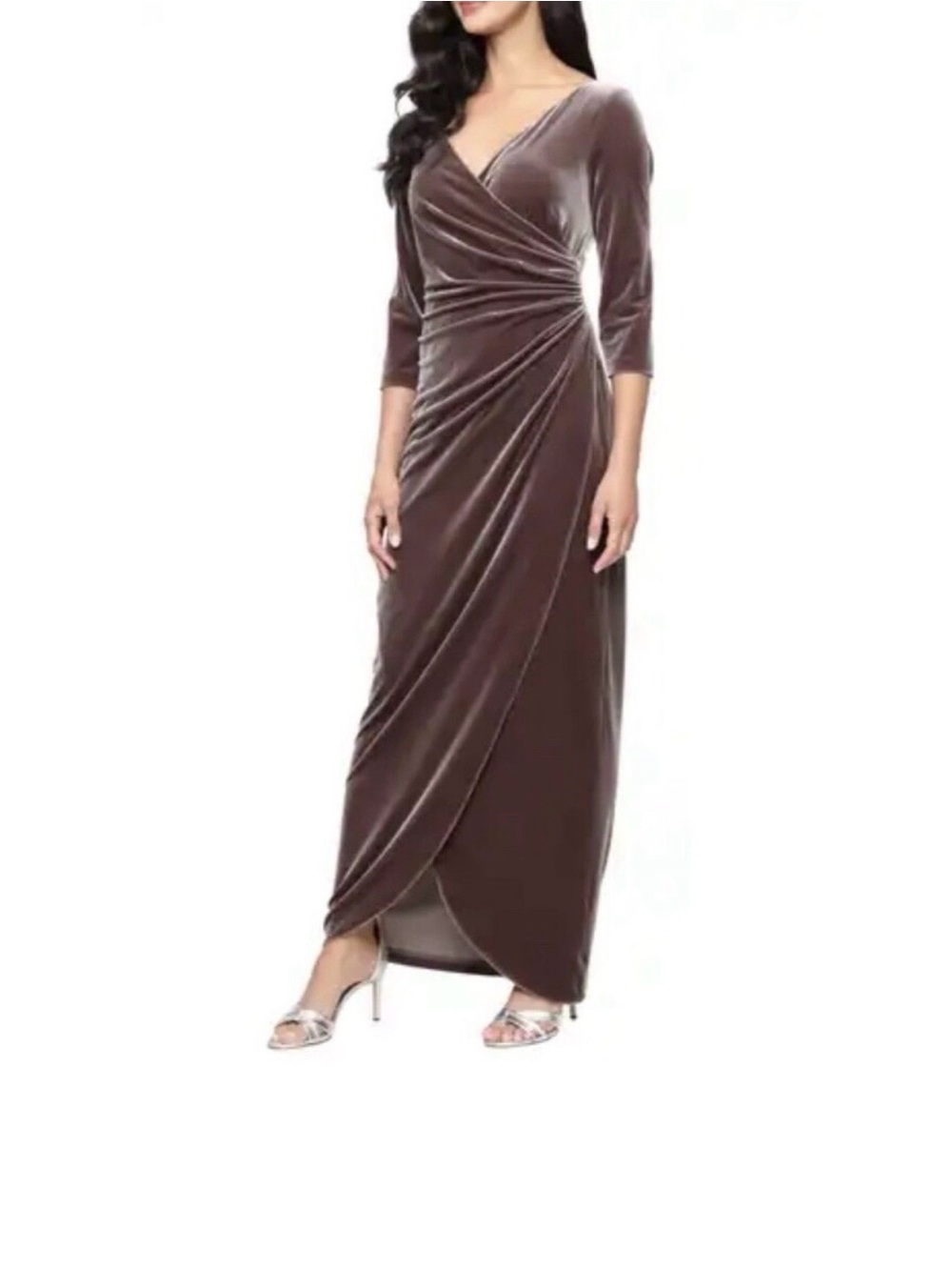 Alex Evenings Brown Velvet Wrap Maxi Dress